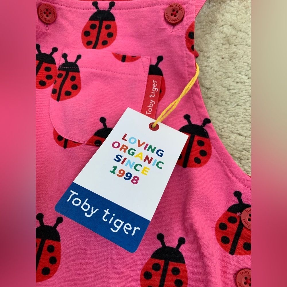 Toby Tiger NWT Size 18-24 Months Organic Ladybug Dungarees Overalls - Picture 4 of 9